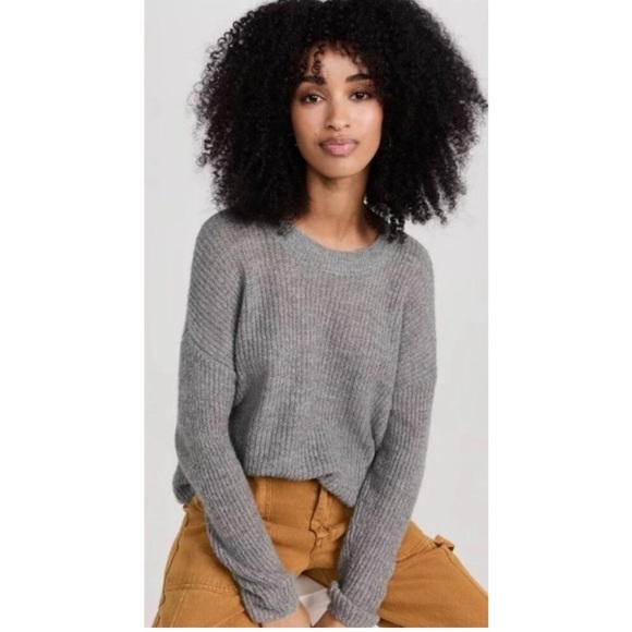 Madewell Ribbed Crewneck Sweater Sz S Style NM603 Gray Lightweight Alpaca blend - Picture 1 of 8